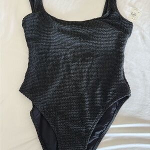 Aerie Black and Gold Textured Swimsuit